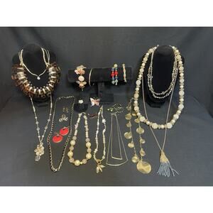 Vintage To Now Goldtone Jewelry Lot Necklace Brooch Bracelet Earrings Ring